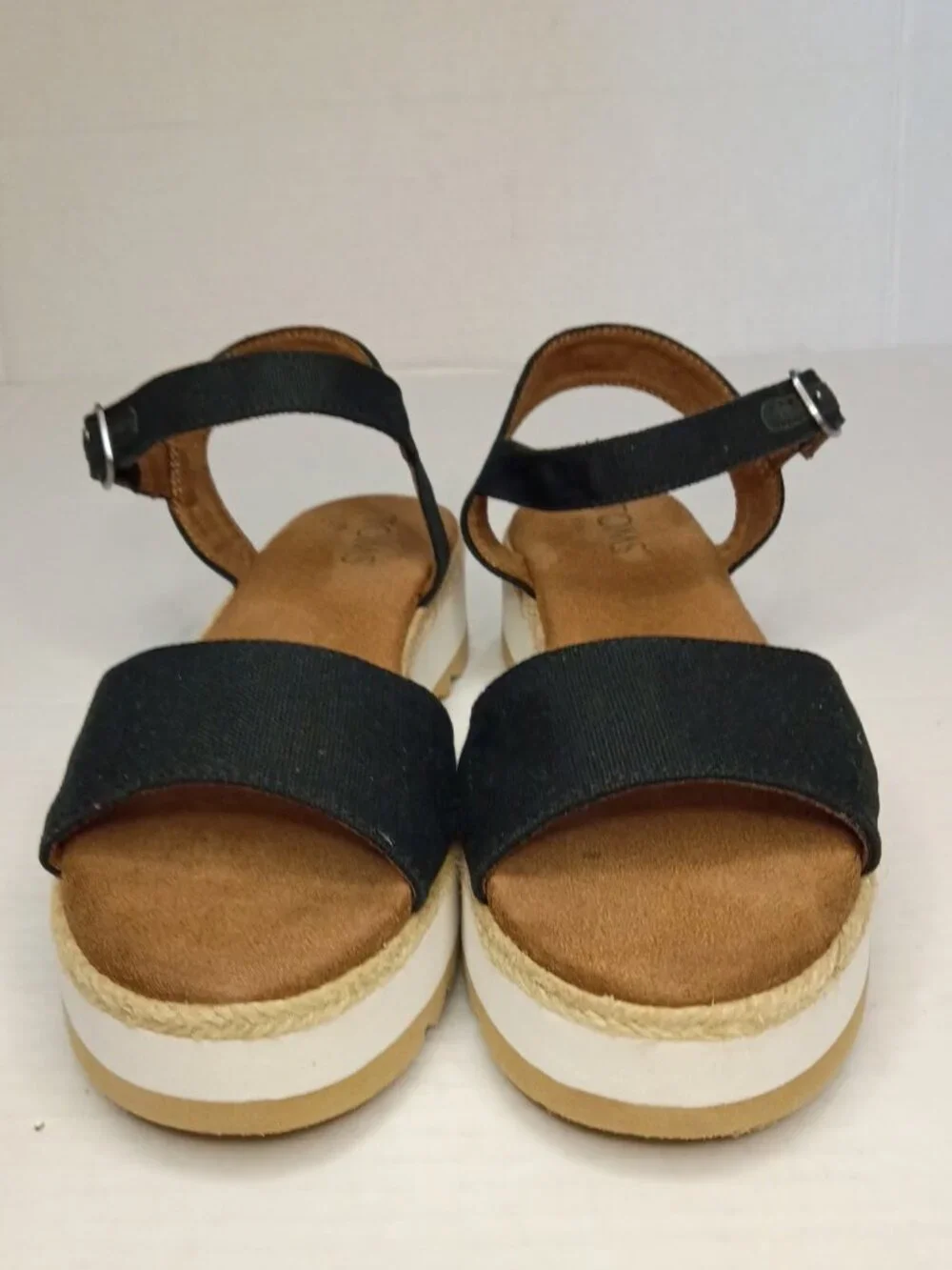 TOMS Naia Black Espadrille Platform Sandals Women's Size 7